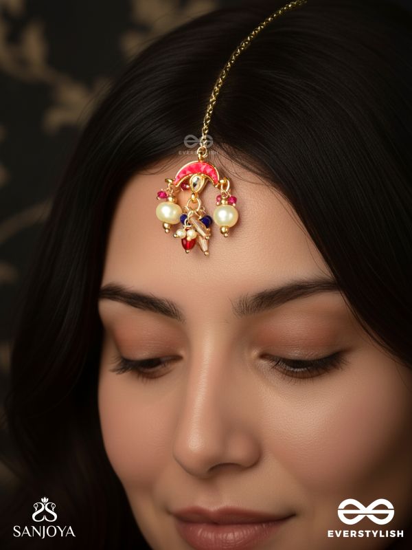MANIRAJANI – QUEEN OF GEMS – STATEMENT KUNDAN MAANGTIKA WITH PEARL DROPS