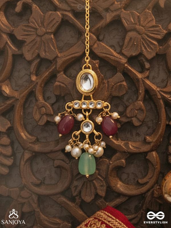 HARITIKA – GRACE OF GREEN – KUNDAN MAANGTIKA WITH GREEN STONE ACCENTS AND PEARL DROPS
