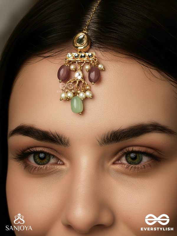 HARITIKA – GRACE OF GREEN – KUNDAN MAANGTIKA WITH GREEN STONE ACCENTS AND PEARL DROPS