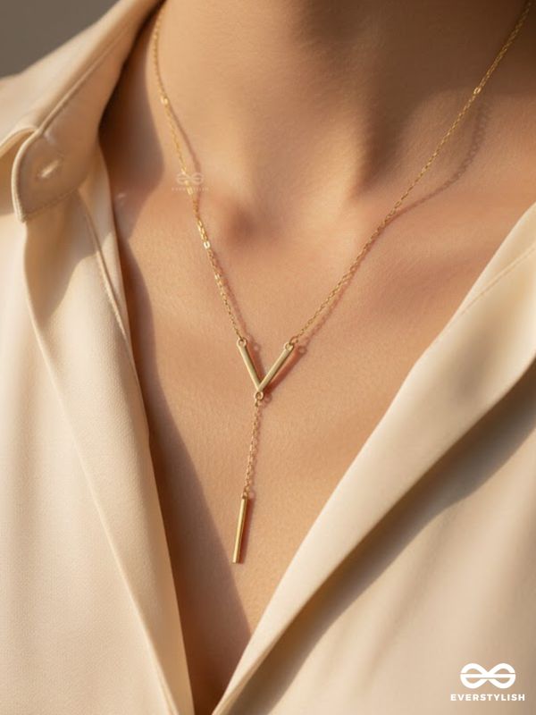  GOLDEN DRAPE – MODERN Y-CHAIN DROP NECKLACE