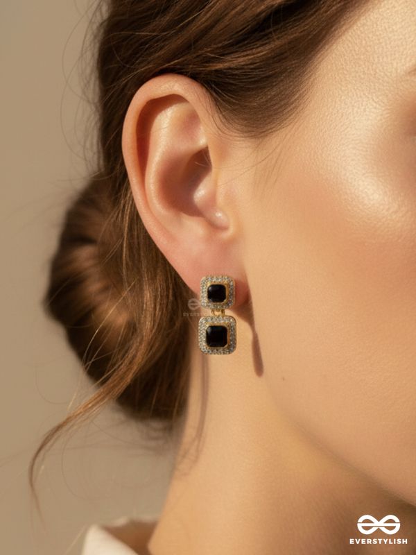 BADDIE BLOCK – STATEMENT BLACK DROP EARRINGS WITH RHINESTONES