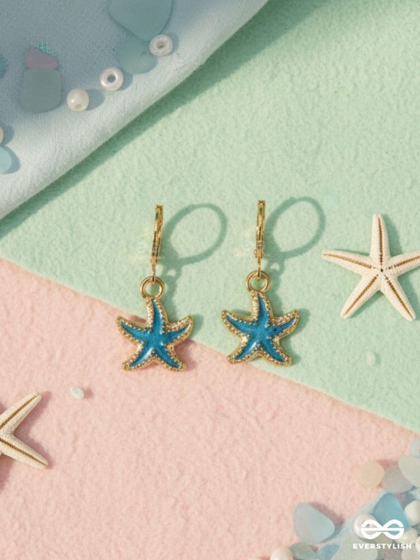 SEA STAR CHARM – GOLD & BLUE DROP EARRINGS
