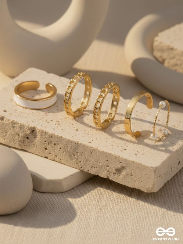 CURVED GLOW – MODERN GOLD RING SET