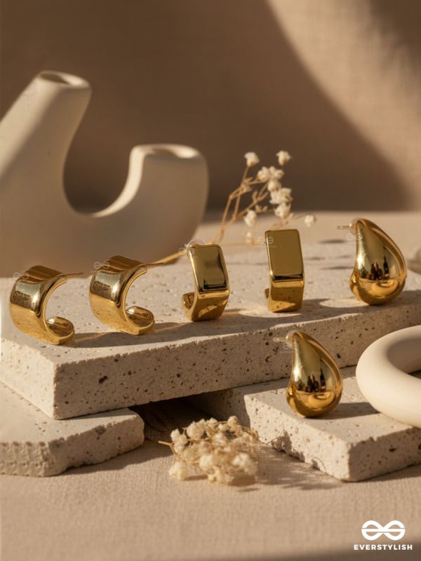 THE AURUM STACK – GOLD STUD EARRINGS SET