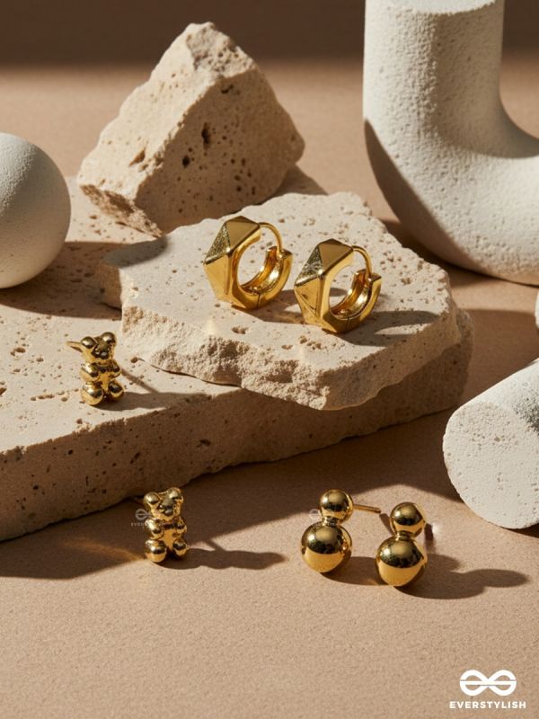 TRINKET TRIO – EVERYDAY GOLDEN EARRINGS SET