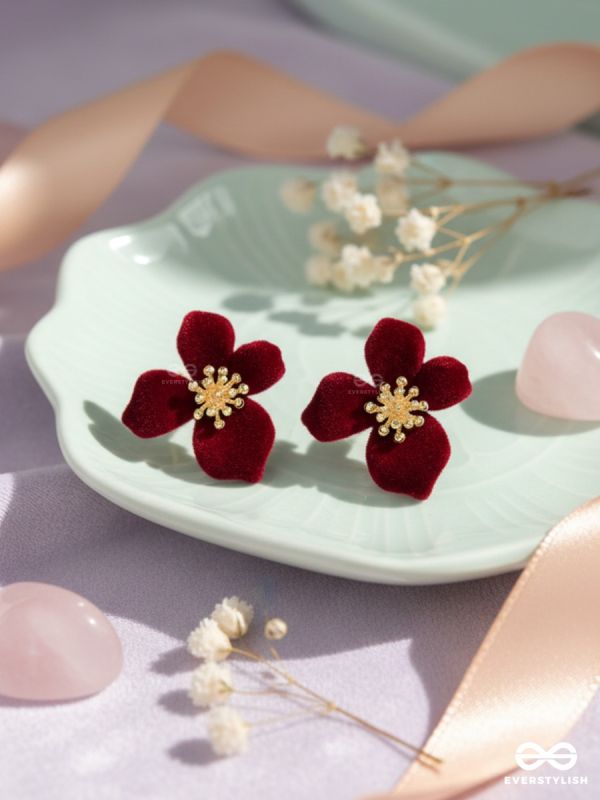 CRIMSON VELVET – FLORAL STATEMENT EARRINGS