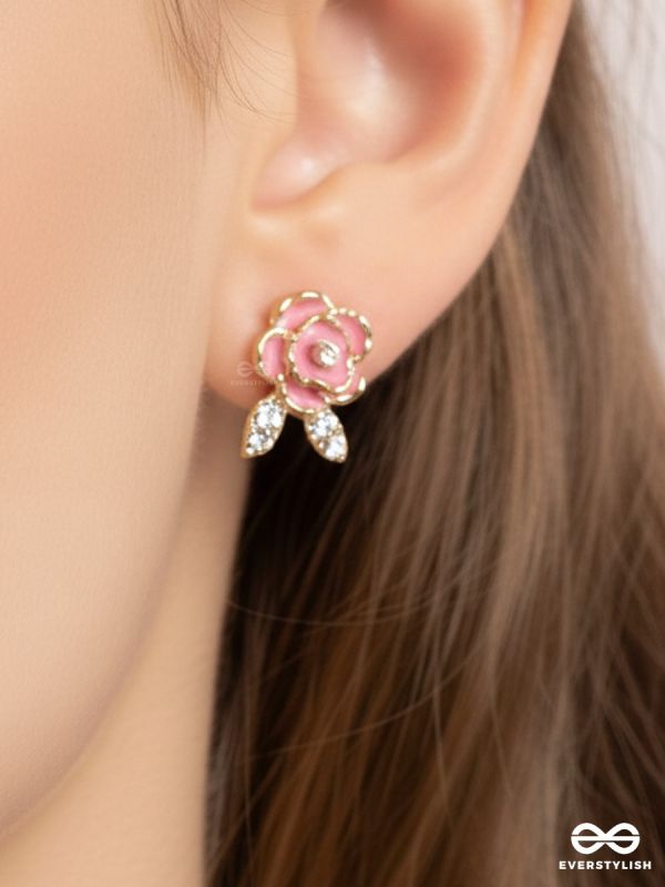 BLUSH ROSETTE – GOLD DETAIL EARRINGS