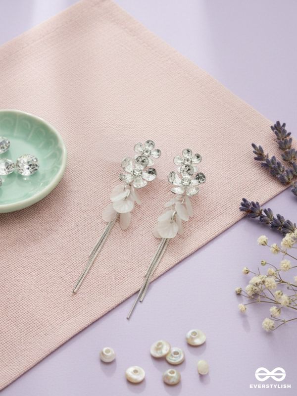 CELESTIAL CASCADE – SILVER FLORAL DROP EARRINGS