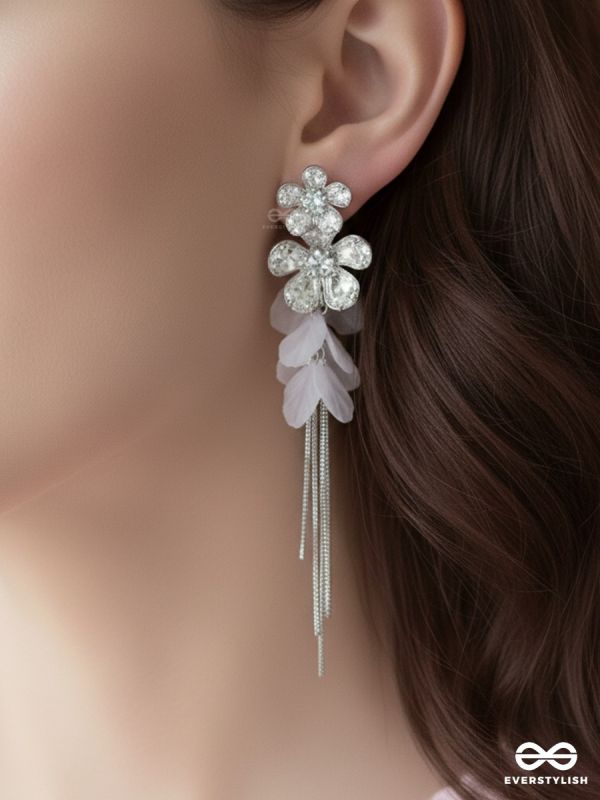 CELESTIAL CASCADE – SILVER FLORAL DROP EARRINGS