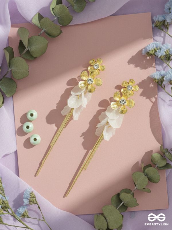 CELESTIAL CASCADE – GOLD FLORAL DROP EARRINGS