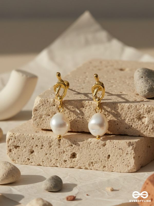 SEA KNOT – GOLD PEARL DROP EARRINGS