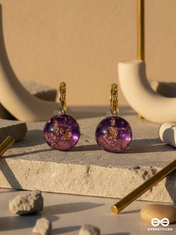 AMETHYST ORBIT – GOLDEN DROP EARRINGS