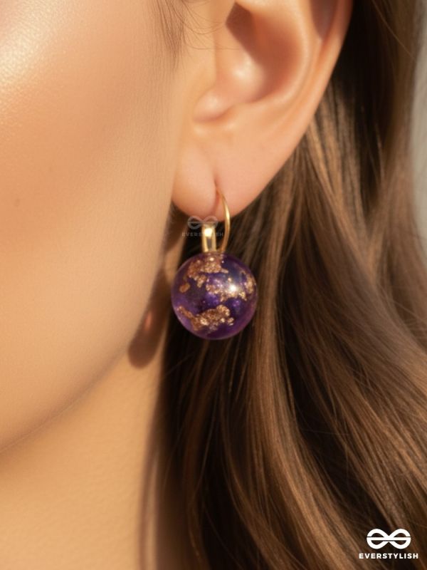 AMETHYST ORBIT – GOLDEN DROP EARRINGS