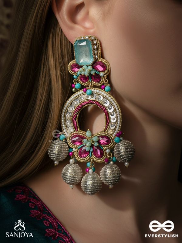 AMRITAANJALI – DIVINE OFFERING – HEIRLOOM STYLE EARRINGS WITH DECORATIVE HOOP, FLORAL ELEMENTS AND PEARL DROPS