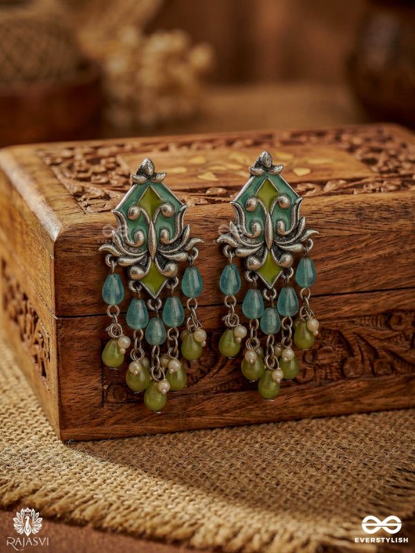 LOTUS CASCADE – OXIDISED BEADED STATEMENT EARRINGS