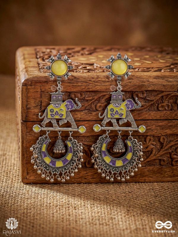 ROYAL CARAVAN – OXIDISED ELEPHANT DROP EARRINGS