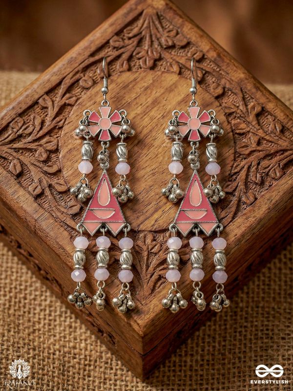 FLORAL SYMPHONY – OXIDISED ENAMELLED TASSEL EARRINGS