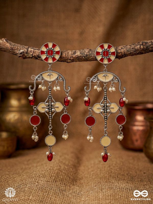 SURKH JHANKAR – OXIDISED EARRINGS WITH FLORAL STUD AND DANGLING CHARM DROPS