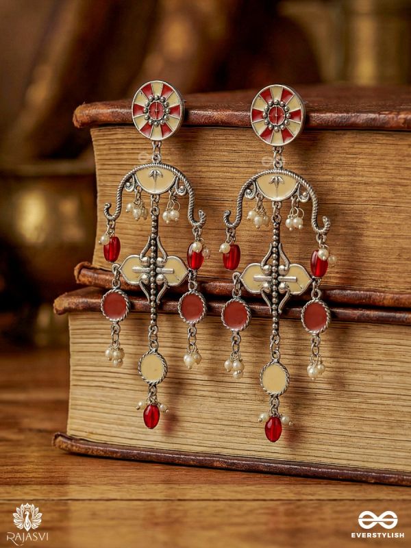 SURKH JHANKAR – OXIDISED EARRINGS WITH FLORAL STUD AND DANGLING CHARM DROPS