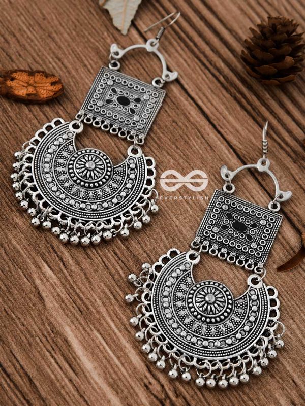 The Multilayered Embellished Trunk Danglers (Black) - Oxidised Boho Earrings