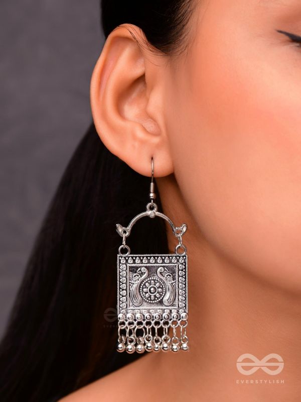 The Twin Peacock Artwork - Oxidised Boho Earrings