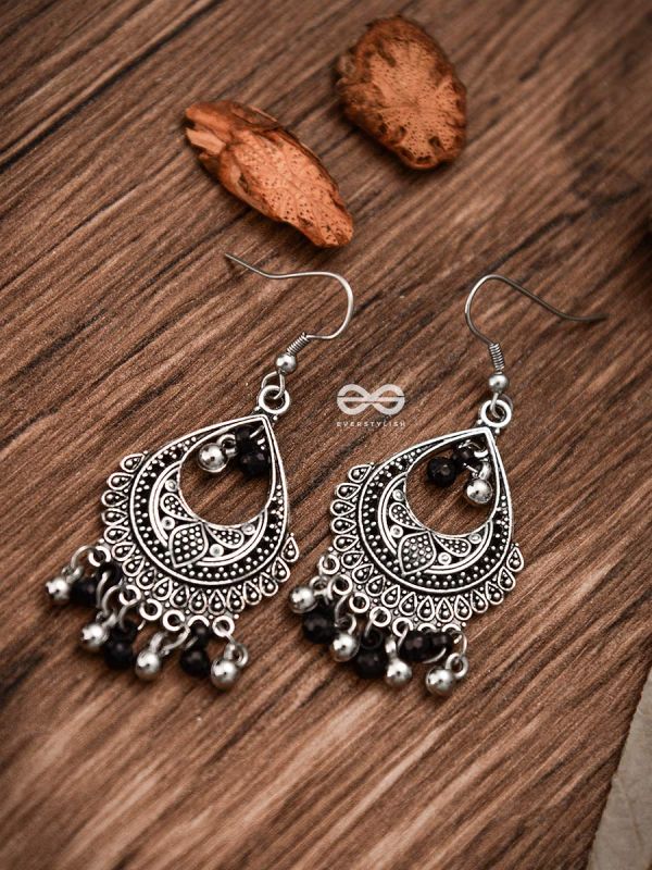 The Dangling Droplets (Silver-Black) - Oxidised Boho Earrings