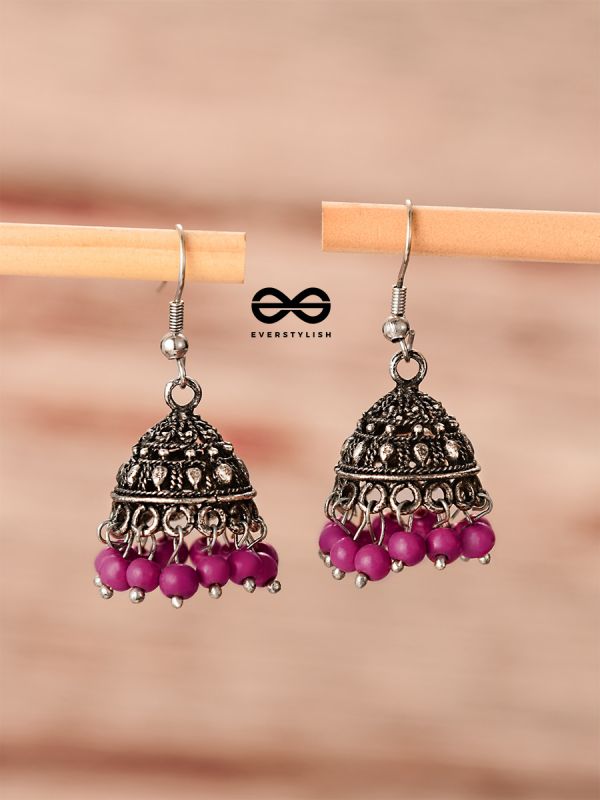 The Little Boho Oxidised Jhumkas (Pink) - Oxidised Boho Earrings