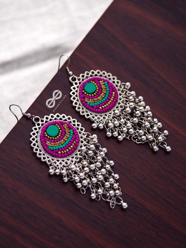 The Boho Jhaalar (Pink-Blue) - The Embroidered Oxidised Collection