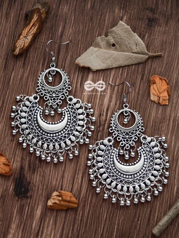 The Meshed Moon - Oxidised Boho Earrings