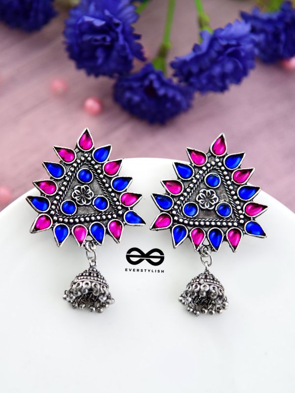 The Ethnic Wonders (Pink Blue) - Embellished Oxidised Earrings