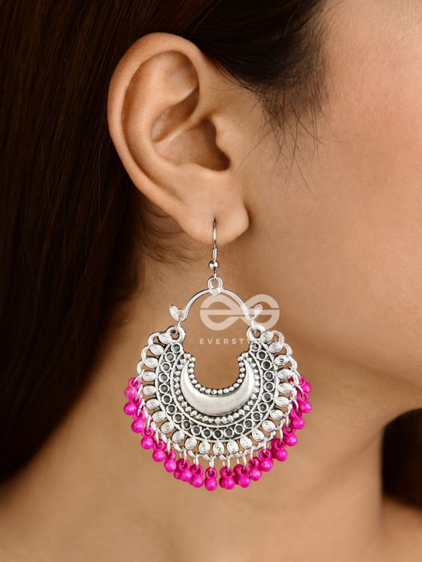 The Motif Moon Chandbali Earrings (Magenta) - The Boho Basics