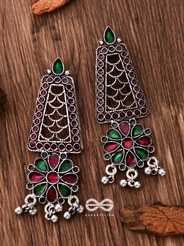 The Jaw Dropper Meenakari Statement Maker Earrings (Red-Green)