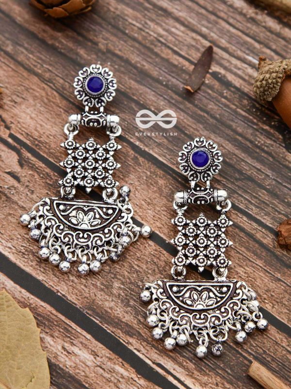 The Embellished Oxidised Collection - Intricate Delight Earrings- Blue