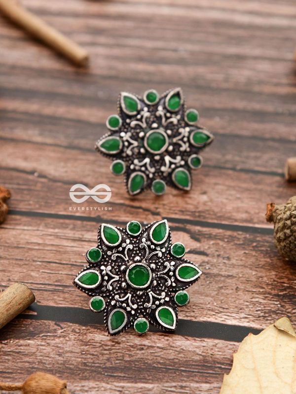 The Starry Diva Earrings - Green - The Embellished Oxidised Collection