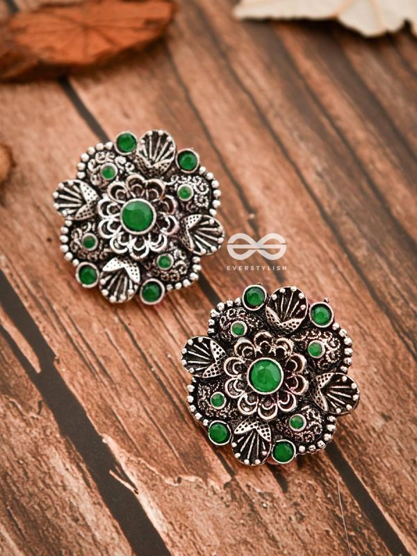 The Intriguing Affair Studs - Emerald Green - The Embellished Oxidised Collection