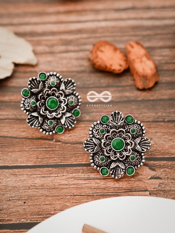 The Intriguing Affair Studs - Emerald Green - The Embellished Oxidised Collection