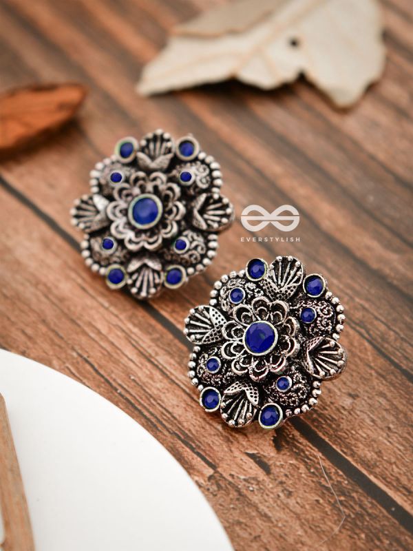 The Intriguing Affair Studs - Royal Blue - The Embellished Oxidised Collection