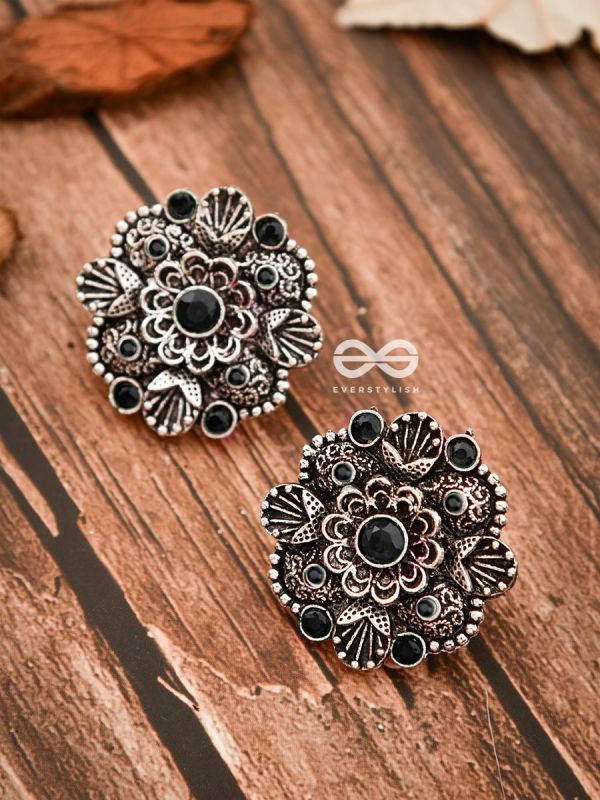 The Intriguing Affair Studs - Onyx Black - The Embellished Oxidised Collection