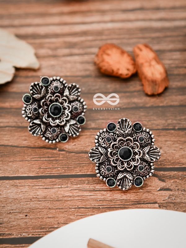 The Intriguing Affair Studs - Onyx Black - The Embellished Oxidised Collection
