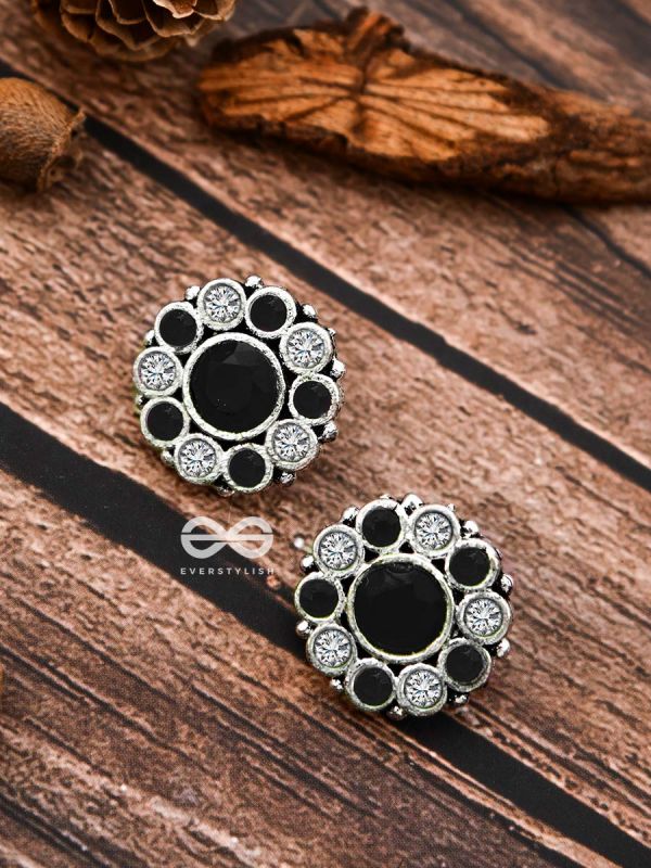 The Bling Button Studs - Black-White - Tiny Trinket Earrings