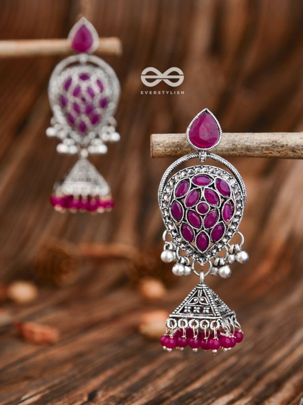 The Khaleesi Statement Danglers - Magenta Pink - The Embellished Oxidised Collection