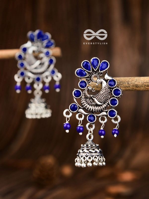 A Glimmering Peacock Artwork ( Sapphire Blue ) - Embellished Oxidised Collection