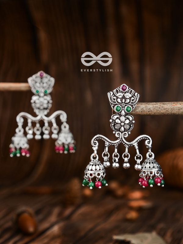 The Multicoloured Owl Double Jhumkis - Embellished Oxidised Collection