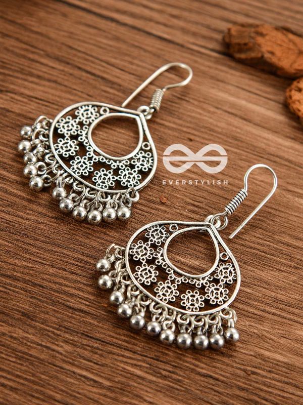 The Floral Motif Droplets - Oxidised Boho Earrings