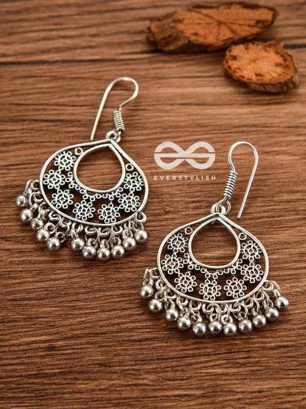The Floral Motif Droplets - Oxidised Boho Earrings