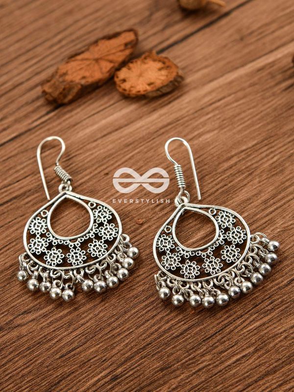 The Floral Motif Droplets - Oxidised Boho Earrings