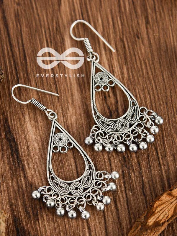 The Tribal Droplet Danglers - Oxidised Boho Earrings