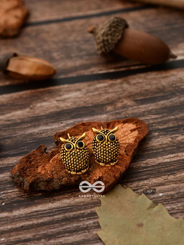 The Oxidised Owl Tiny Trinket Earrings - Golden