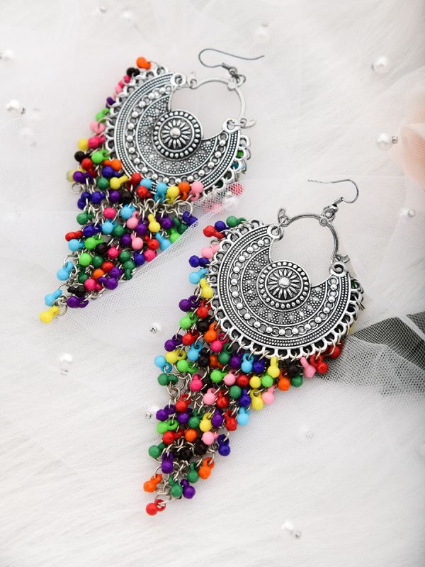 The Colourful Intricacy - Oxidised Boho Earrings