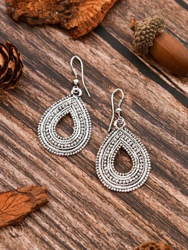The Oxidised Droplet - Tiny Trinket Earrings - Silver